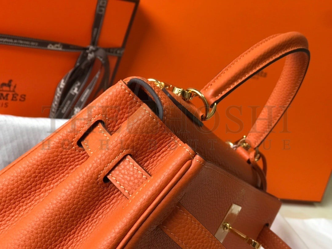 H**me5 Kelly 25cm Retourne Bag in Orange Clemence Leather GHW Master Quality
