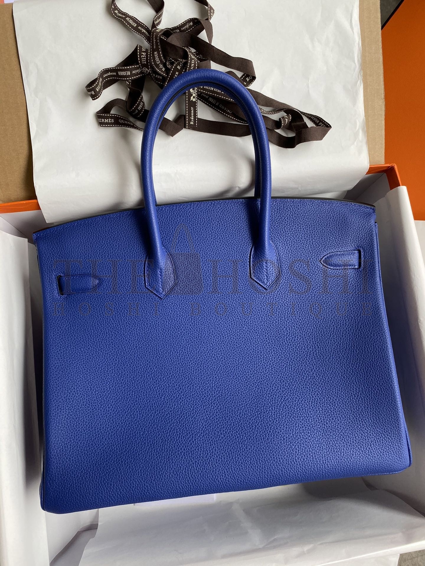 H**me5 Birkin 35 Retourne Handmade Bag In Blue Electric Clemence Leather Master Quality