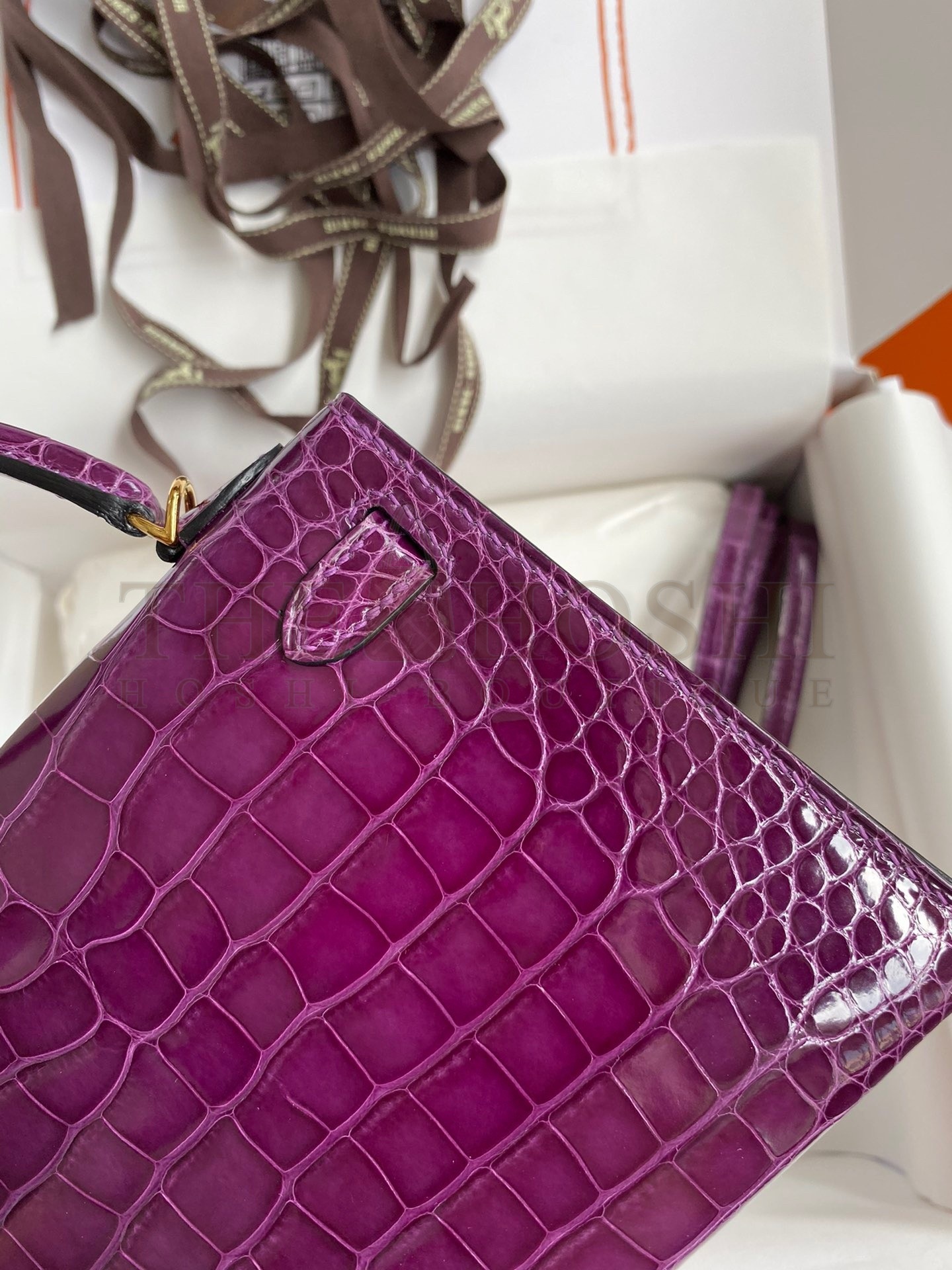 H**me5 Kelly Mini II Sellier Handmade Bag In Purple Shiny Alligator Leather Master Quality