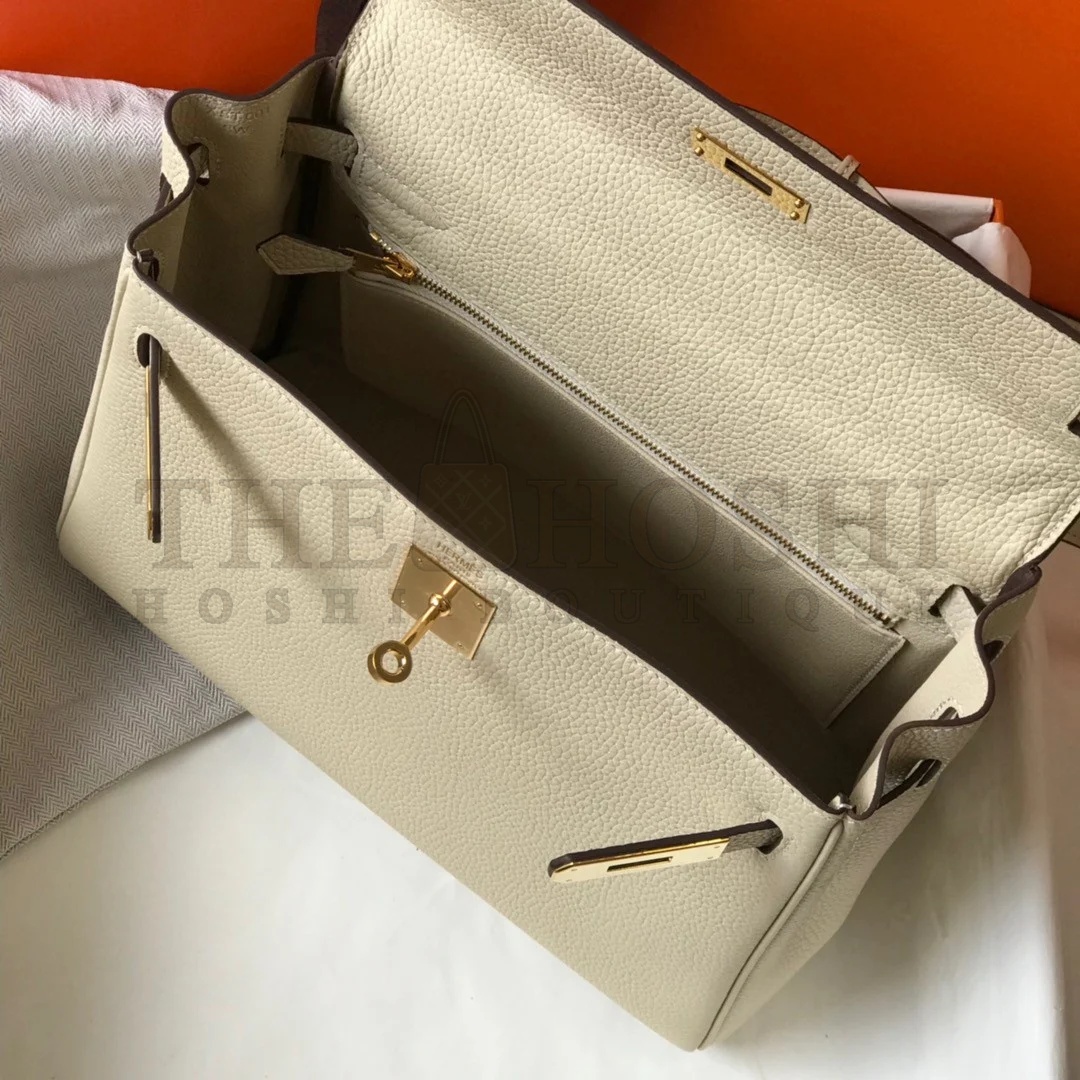 H**me5 Kelly 28cm Retourne Bag in Craie Clemence Leather GHW Master Quality