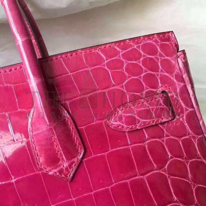 H**me5 Rose Red Birkin 30cm Crocodile Niloticus Shiny Bag Master Quality