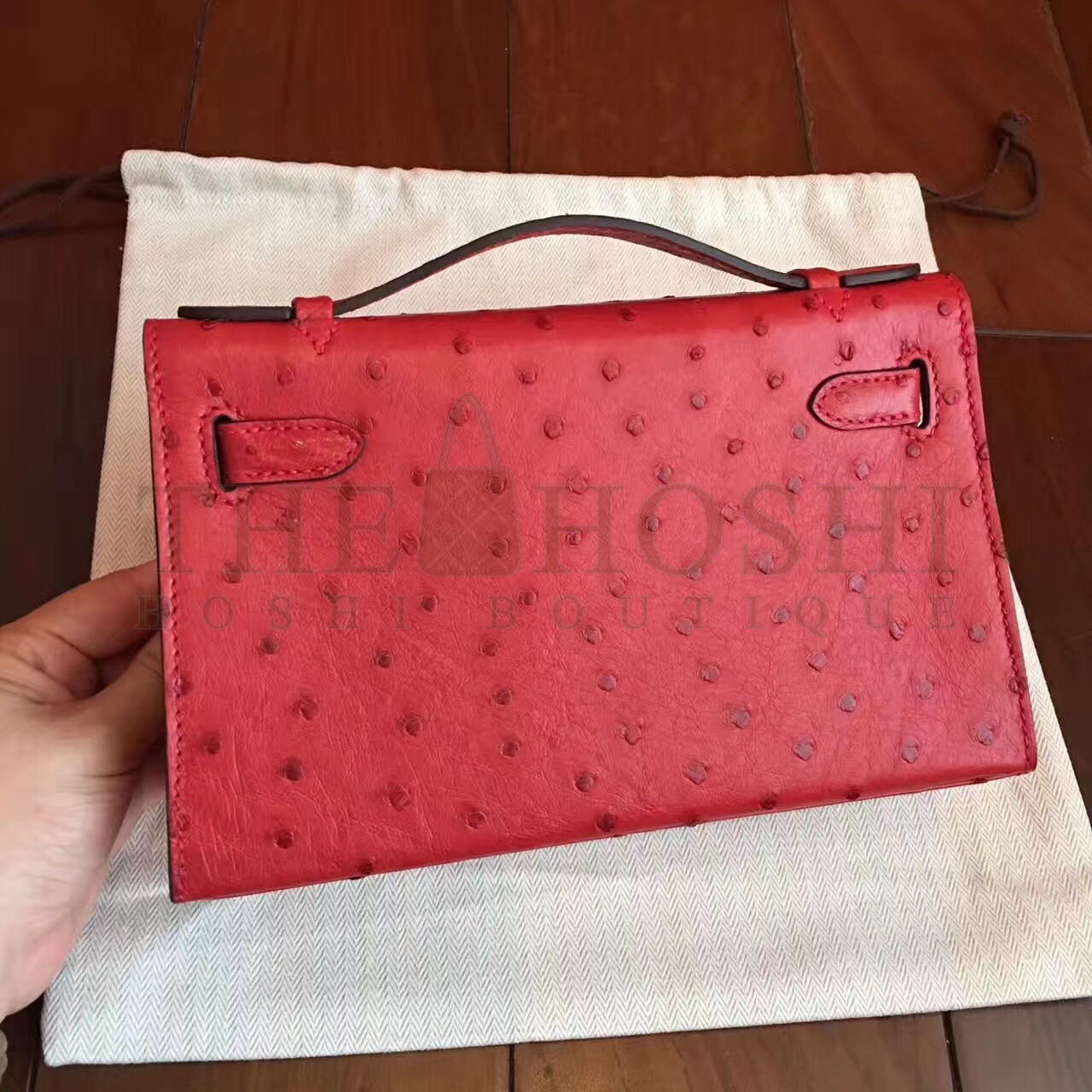 H**me5 Red Kelly Pochette Ostrich Handmade Bag Master Quality