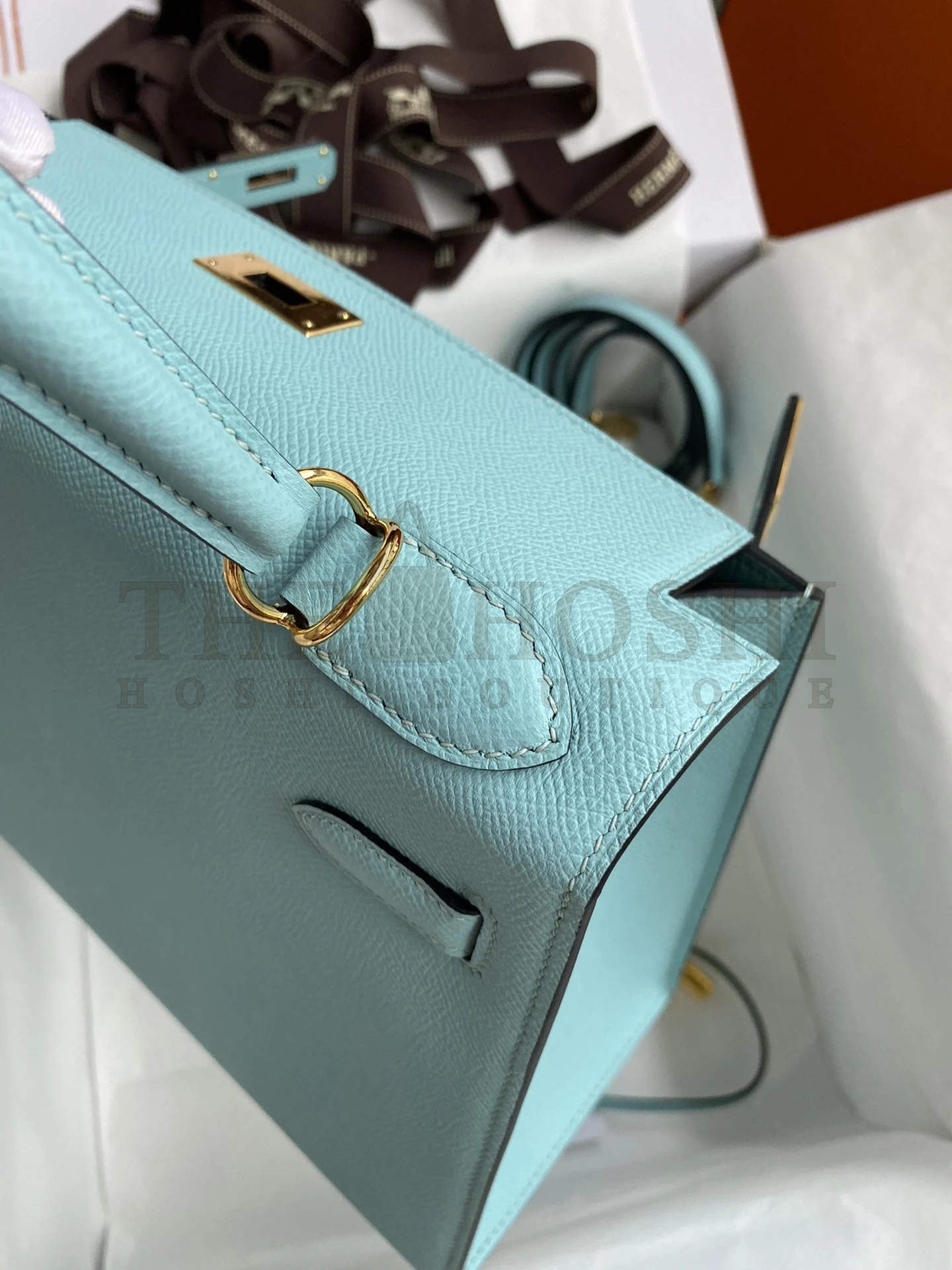 H**me5 Kelly Sellier 28 Handmade Bag In Blue Atoll Epsom Calfskin Master Quality