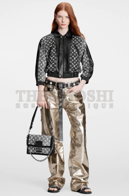 L0vis Vvtt0n LV Women Dauphine MM Handbag Gray Denim Textile Jacquard Master Quality