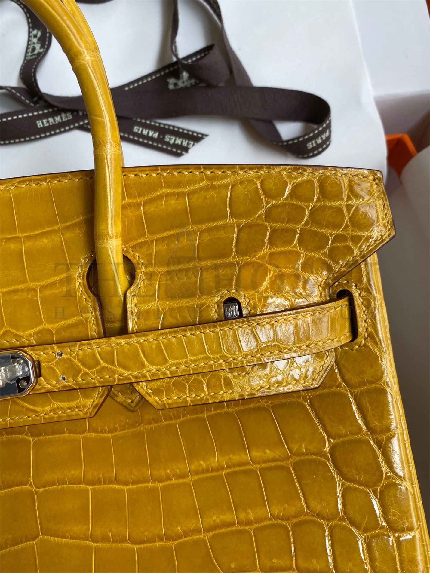 H**me5 Birkin 25 Handmade Bag In Yellow Crocodile Niloticus Shiny Skin Master Quality