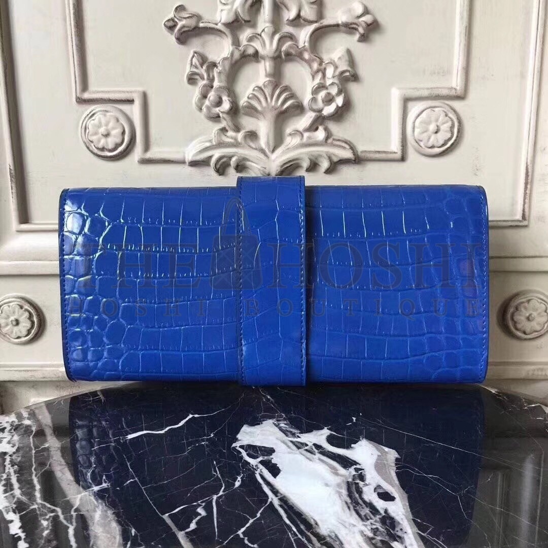 H**me5 Medor Clutch Bag In Blue Crocodile Leather Master Quality