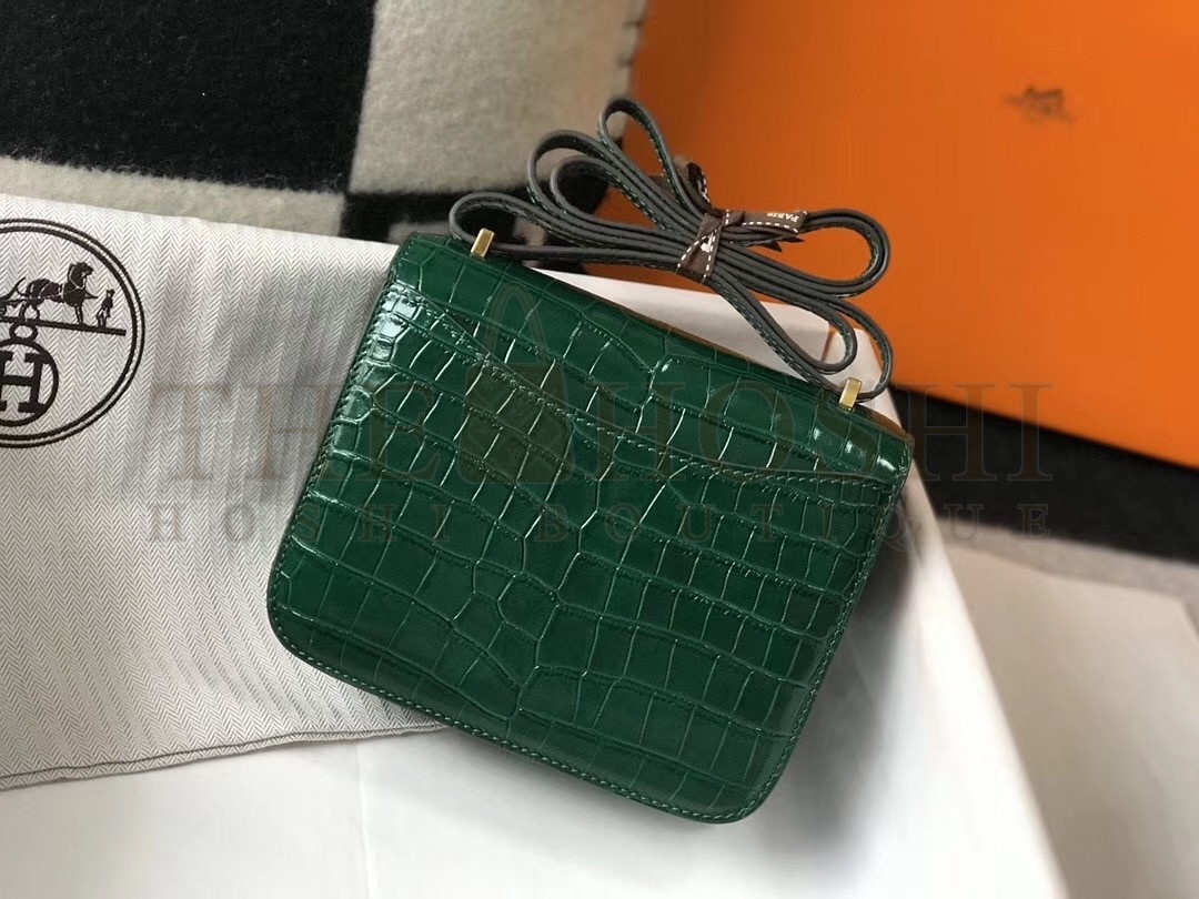 H**me5 Constance 18cm Bag In Green Embossed Crocodile Master Quality