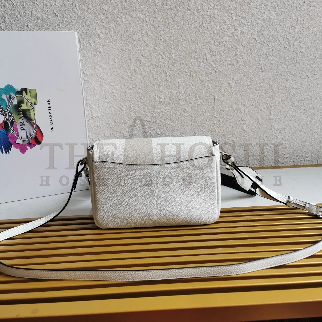 Pra*a Flap Shoulder Bag in White Grained Leather Master Quality
