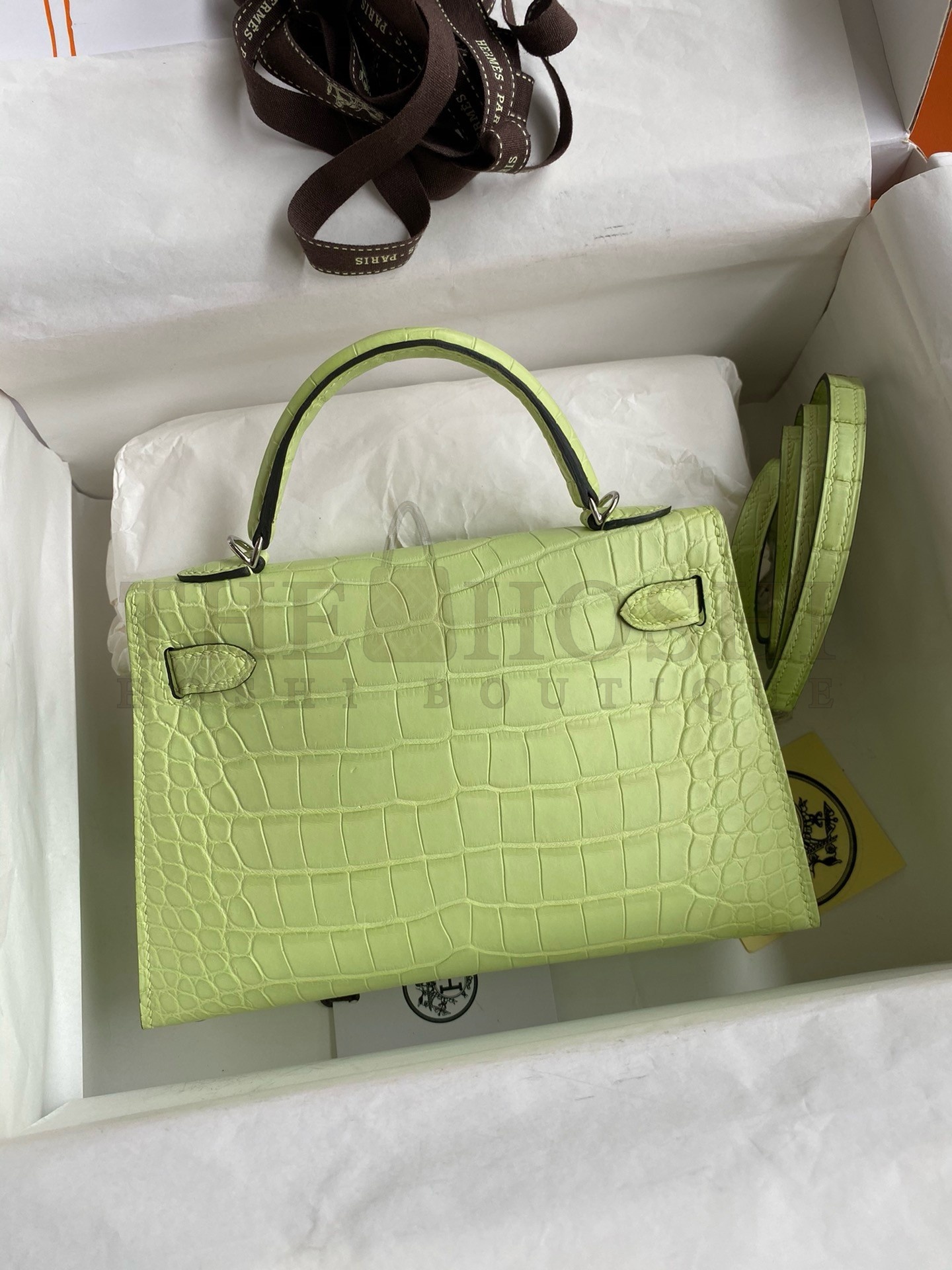 H**me5 Kelly Mini II Sellier Handmade Bag In Jaune Bourgeon Matte Alligator Leather Master Quality