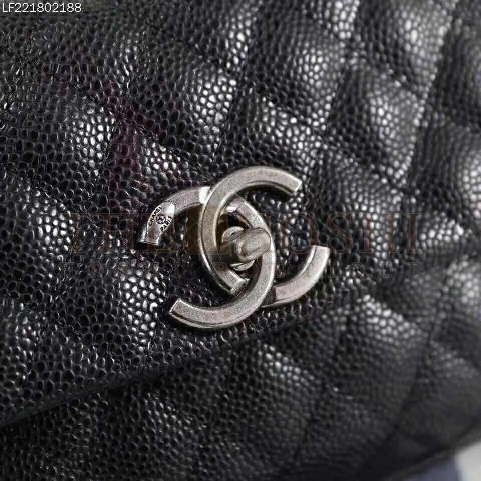 Ch**el Coco Caviar Lizard Quilted Mini Flap Bag with Top-Handle-Black Master Quality
