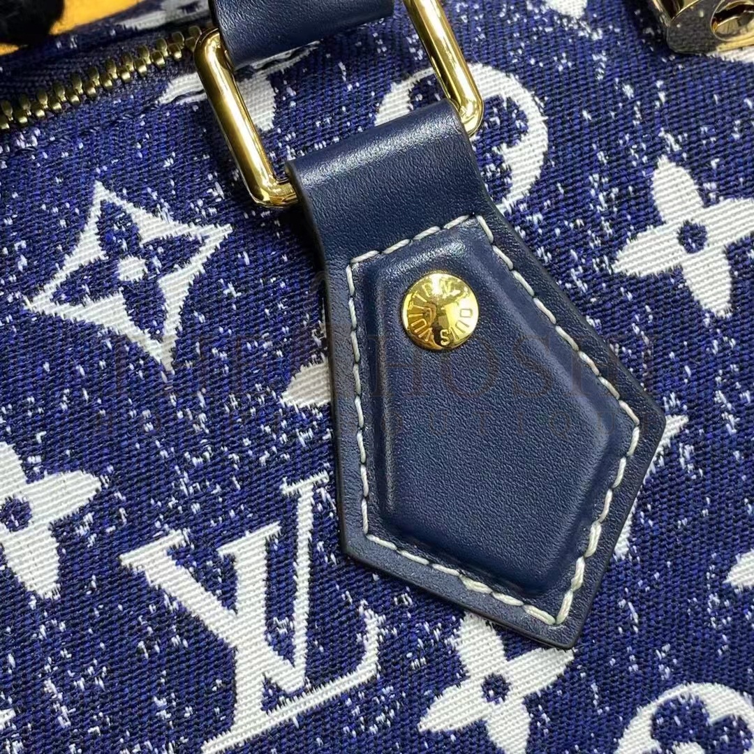 L0vis Vvtt0n LV Women Speedy Bandoulière 25 Handbag Navy Blue Denim Jacquard Calfskin Master Quality