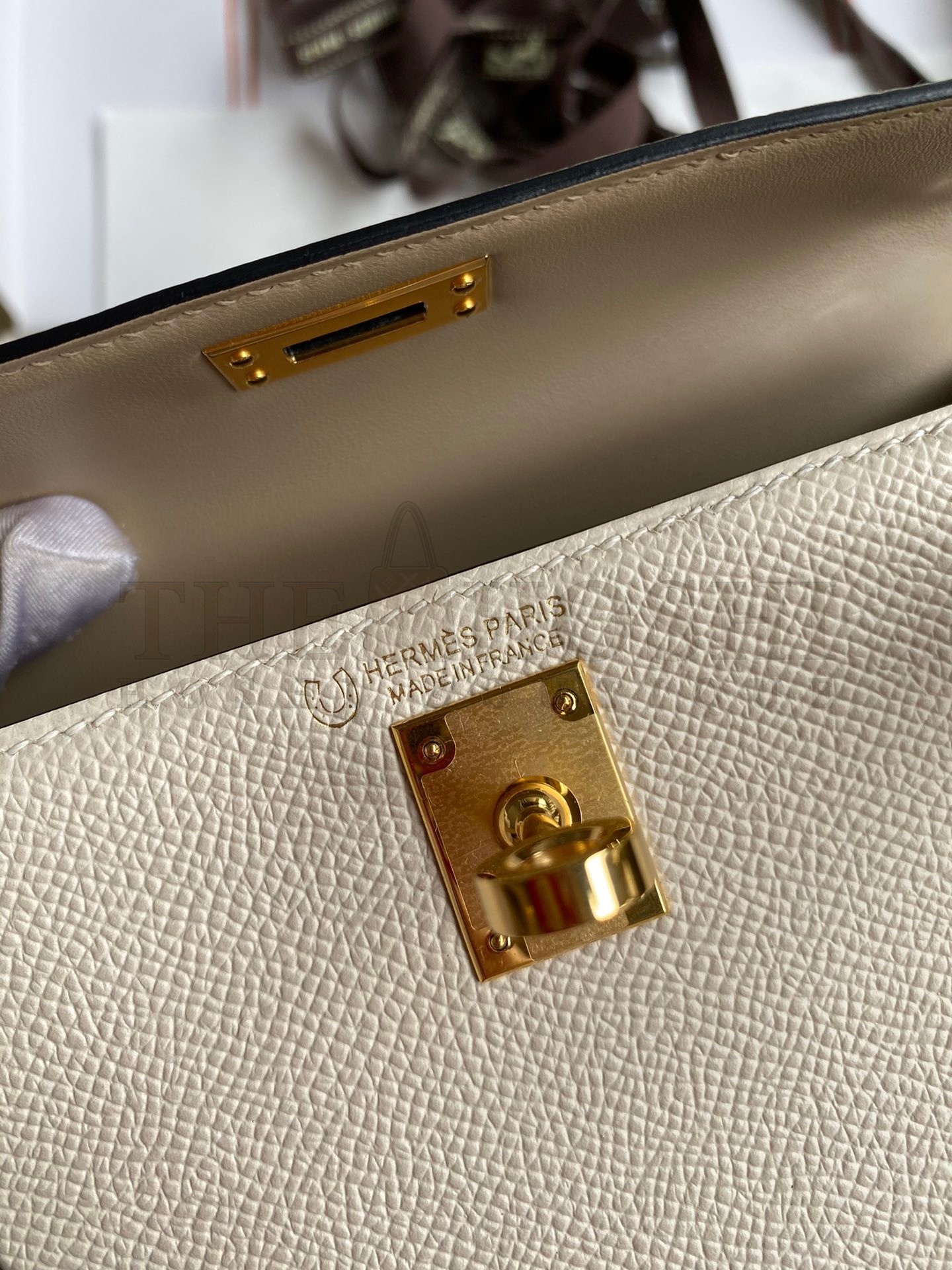 H**me5 Kelly Mini II Sellier Bicolor Handmade Bag in Craie and Trench Epsom Calfskin Master Quality