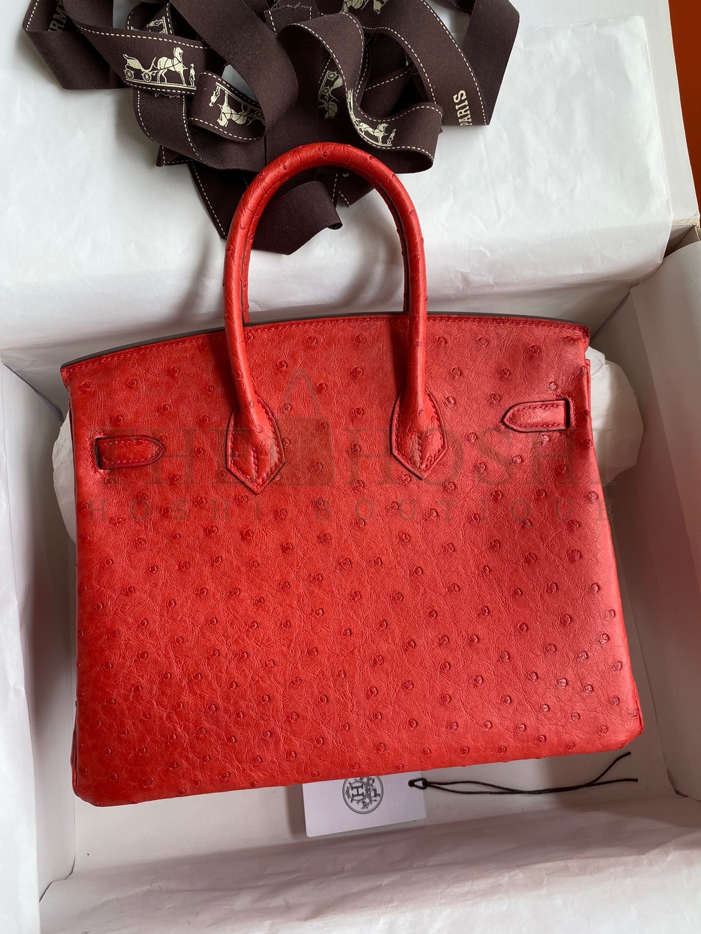 H**me5 Birkin 25 Retourne Handmade Bag In Red Ostrich Leather Master Quality