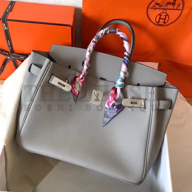 H**me5 Pearl Grey Birkin 30cm Clemence Handmade Bag Master Quality