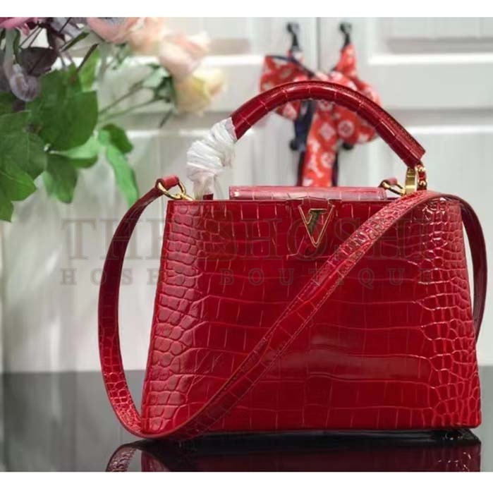 L0vis Vvtt0n LV Women Capucines BB Handbag Red Crocodilien Brillant Savoir Faire Master Quality