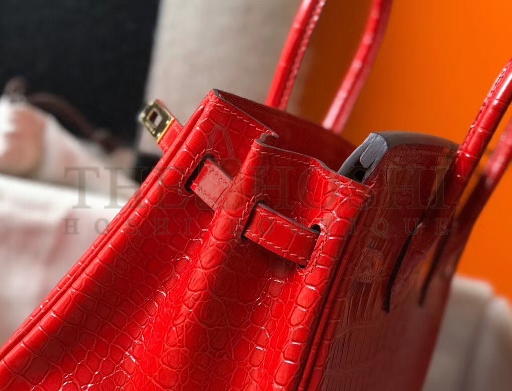 H**me5 Birkin 25cm Bag In Red Embossed Crocodile Leather Master Quality