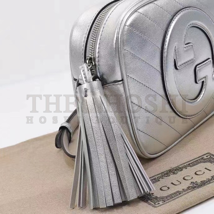 Gvc*1 Women GG Blondie Small Shoulder Bag Metallic Silver Leather Zipper Closure Master Quality