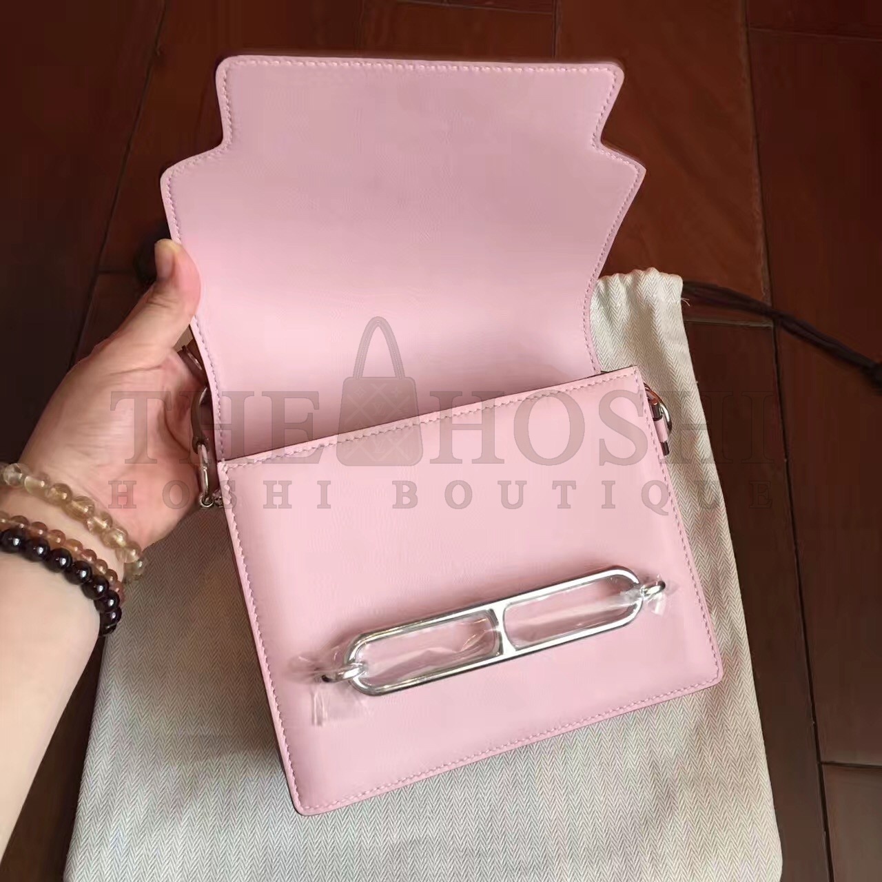 H**me5 Mini Sac Roulis Bag In Rose Dragee Swift Leather Master Quality