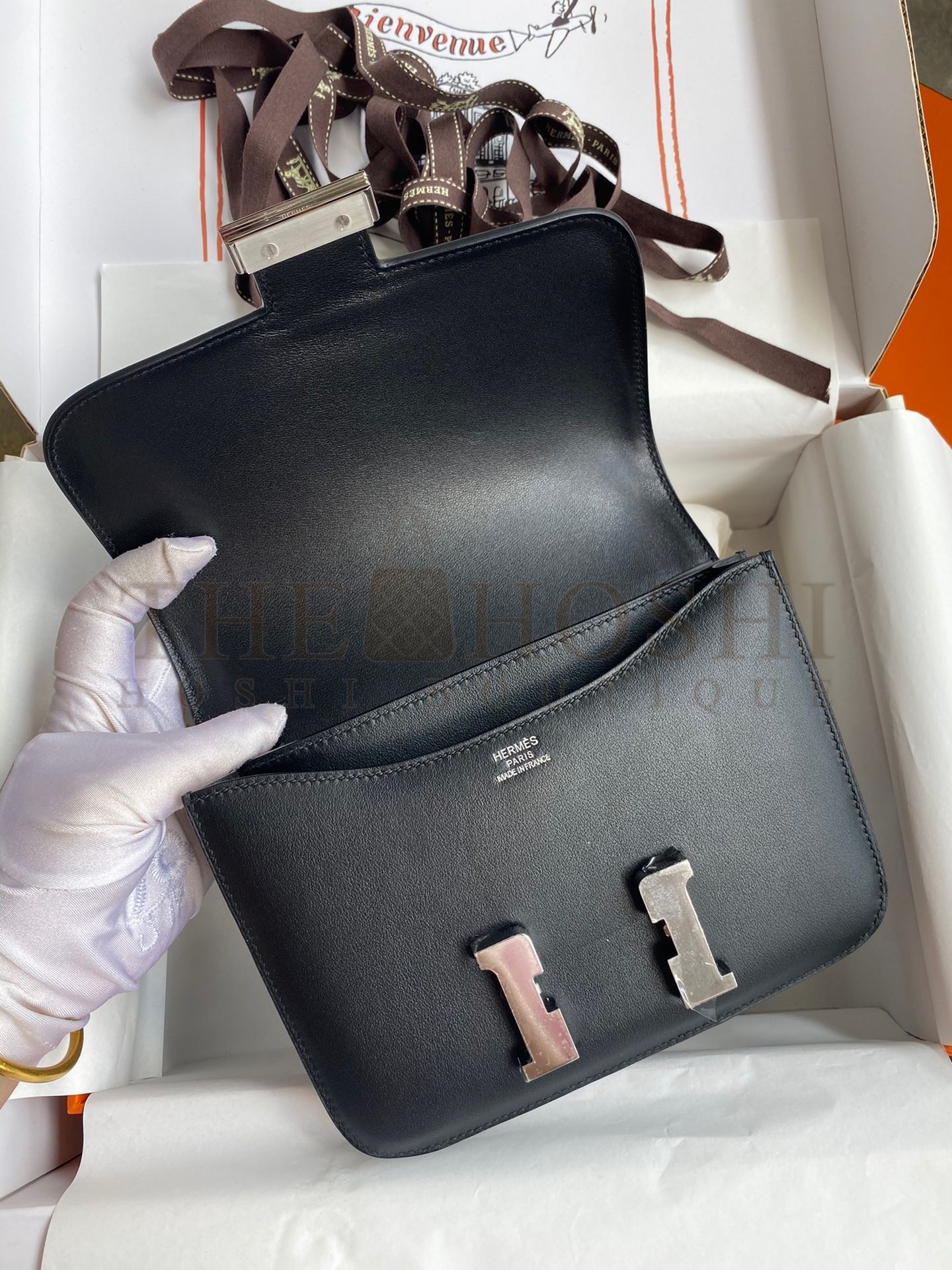 H**me5 Constance 18 Handmade Bag In Black Swift Calfskin Master Quality