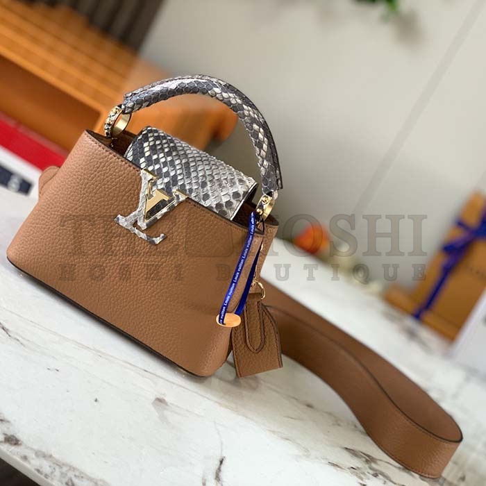 L0vis Vvtt0n LV Women Capucines Mini Handbag Golden Yellow Taurillon Leather Python Skin Master Quality