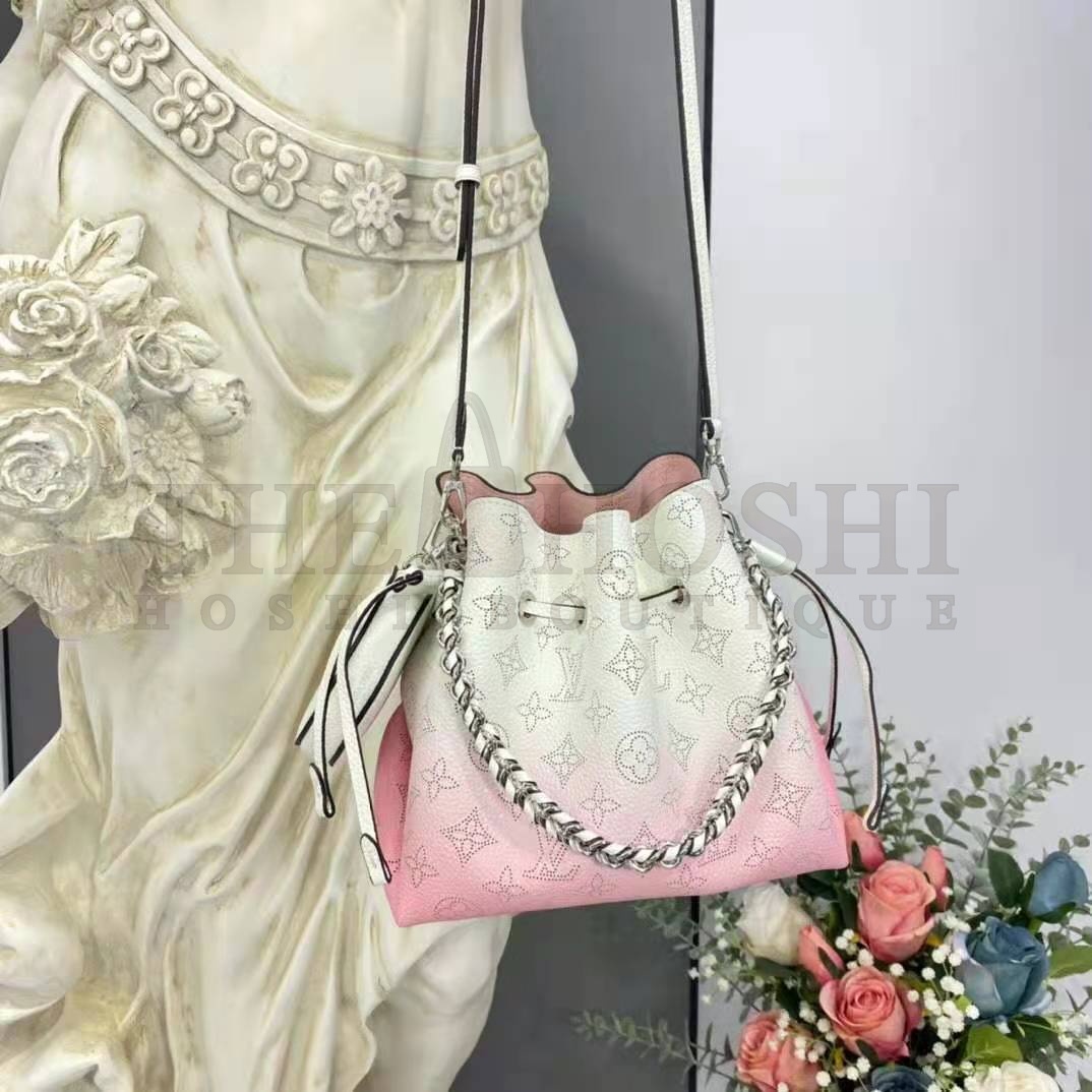 L0vis Vvtt0n LV Women Bella Bucket Bag Gradient Pink Mahina Perforated Calf Leather Master Quality