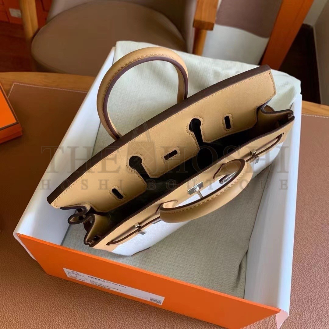 H**me5 Birkin 25 Handmade Bag In Toile & Biscuit Swift Leather Master Quality