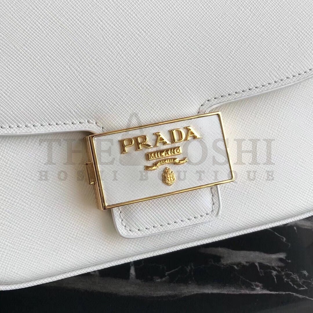 Pra*a Embleme Shoulder Bag In White Saffiano Leather Master Quality
