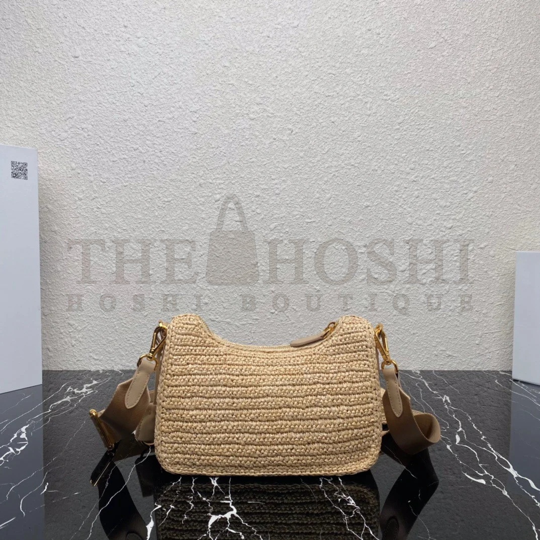 Pra*a Re-Edition 2005 Shoulder Bag In Beige Raffia Master Quality