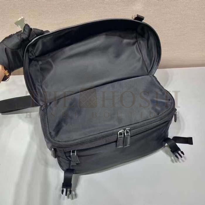 Pra*a Unisex Re-Nylon Saffiano Leather Shoulder Bag Black Fabric Flap Master Quality
