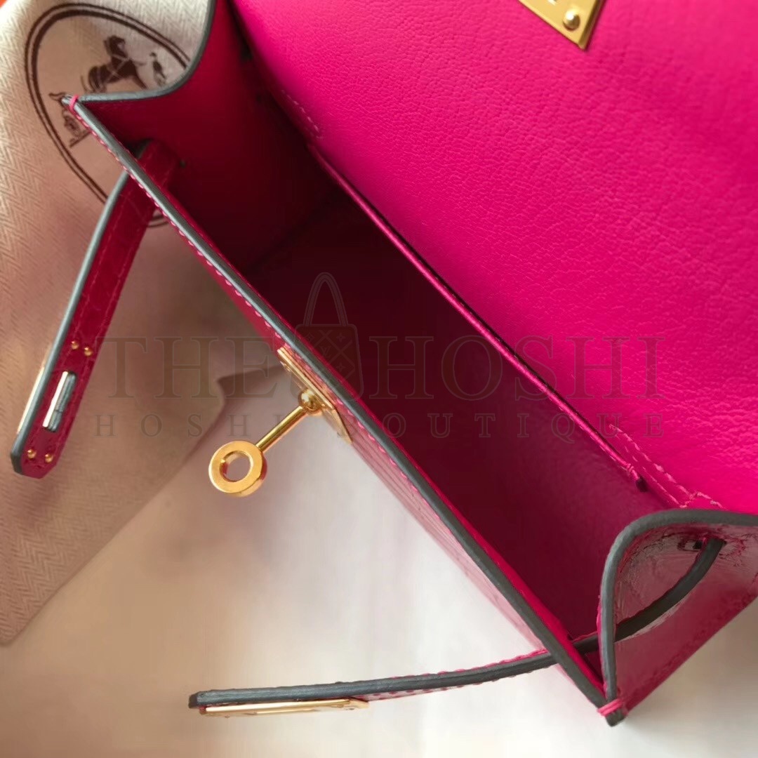 H**me5 Kelly Mini II Bag In Rose Red Crocodile Embossed Leather Master Quality