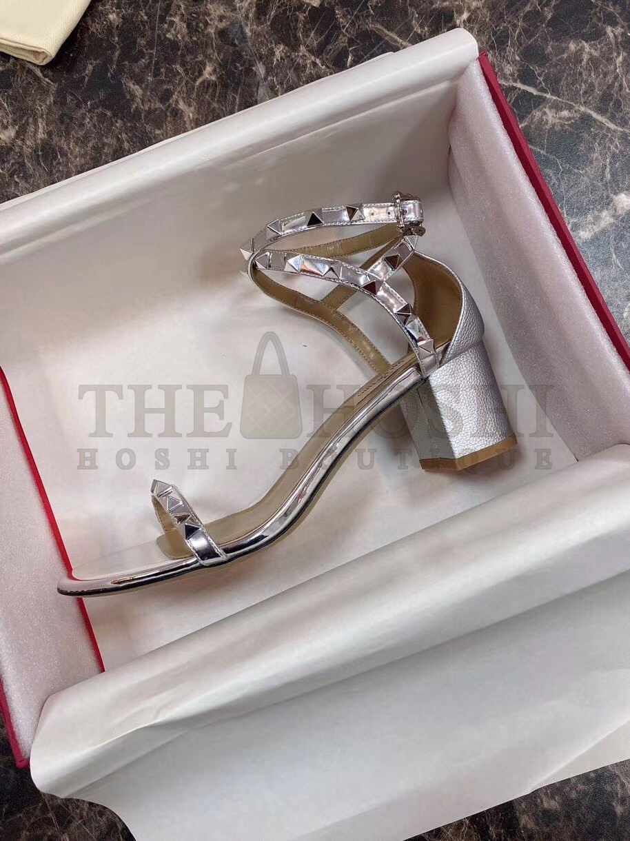Va1e*ntin0 Rockstud Sandals 60mm In Silver Calfskin Master Quality
