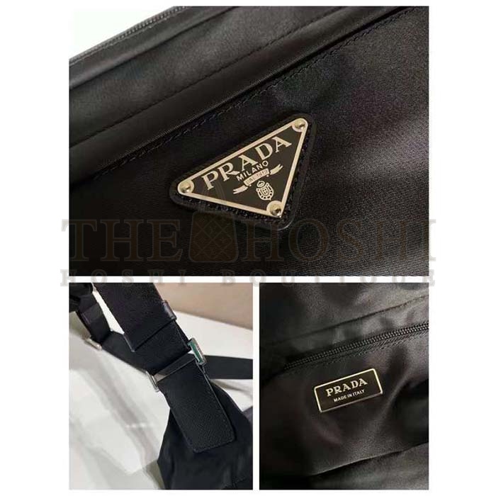Pra*a Unisex Re-Nylon Saffiano Leather Shoulder Bag Black Fabric Flap Master Quality