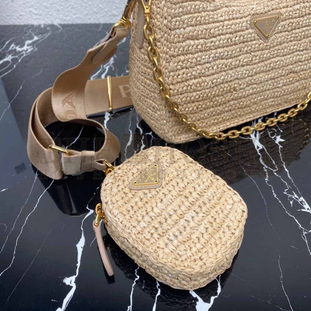 Pra*a Re-Edition 2005 Shoulder Bag In Beige Raffia Master Quality