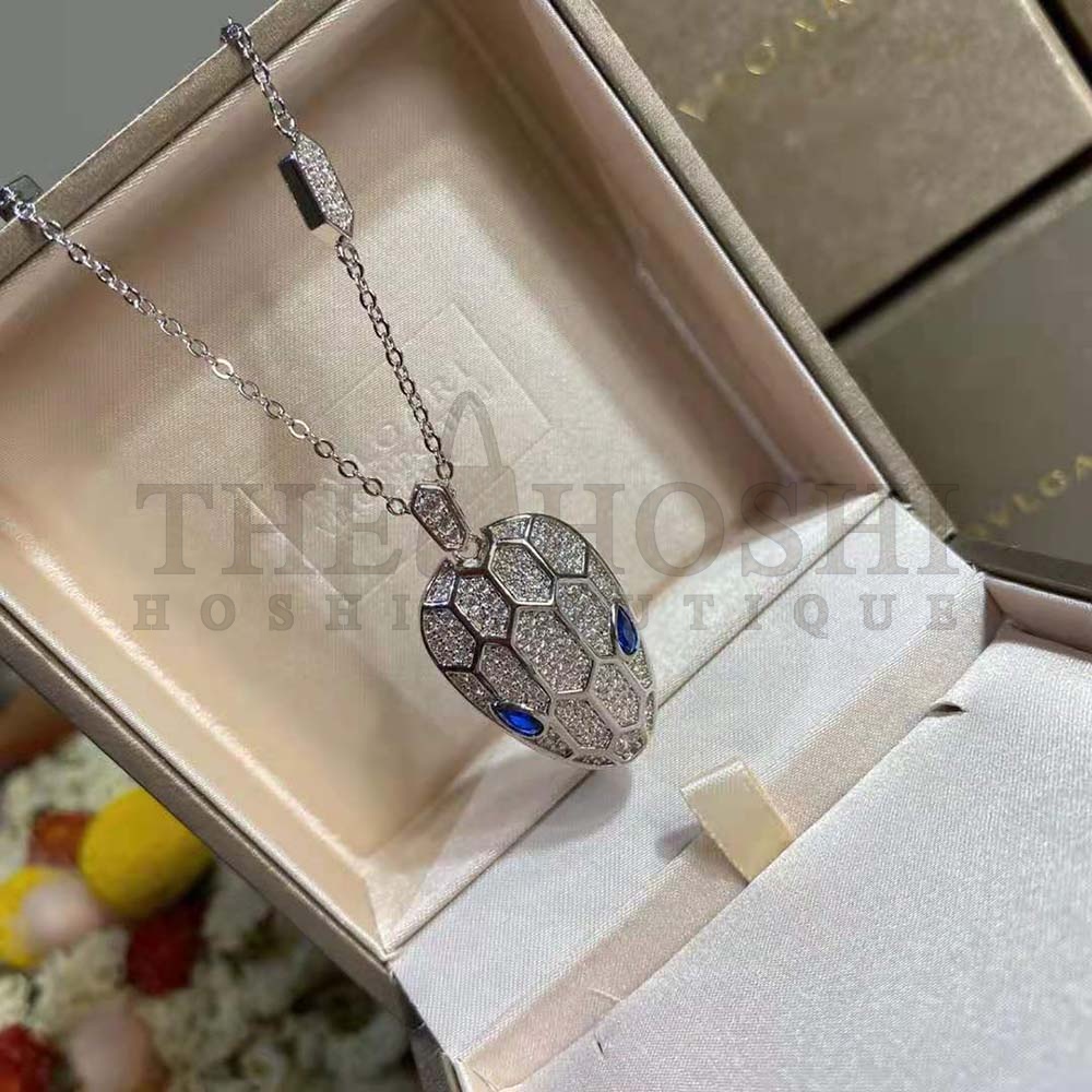 Bv1g*ai Women Serpenti Necklace in 18 KT White Gold Master Quality