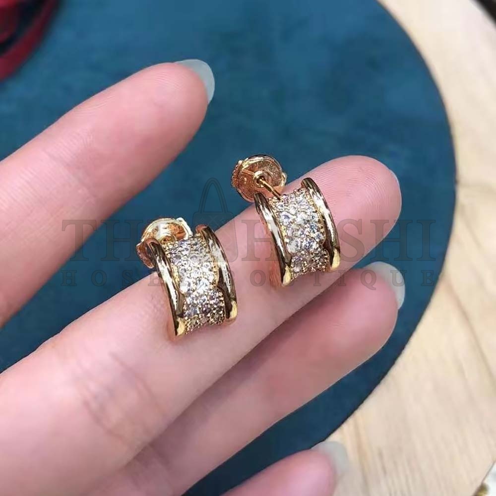 Bv1g*ai Women B.zero1 Earrings in 18 KT Rose Gold Set with Pave D1am0nds on the Spiral Master Quality