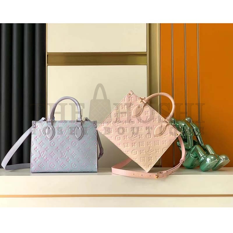 L0vis Vvtt0n LV Women OnTheGo PM Tote Bag Purple Sprayed Embossed Grained Cowhide Master Quality