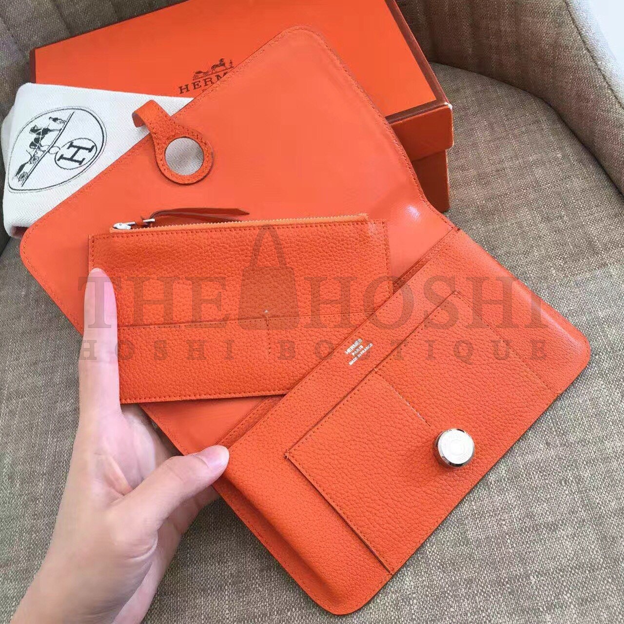 H**me5 Dogon Duo Wallet in Orange Clemence Leather Master Quality