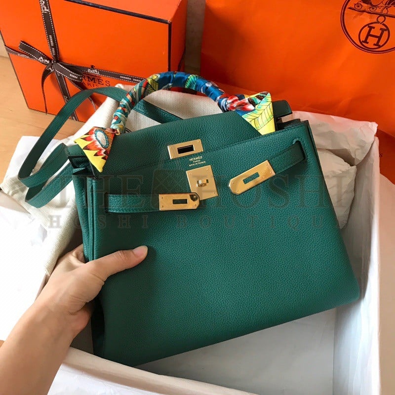 H**me5 Kelly Retourne 28 Handmade Bag In Malachite Clemence Leather Master Quality