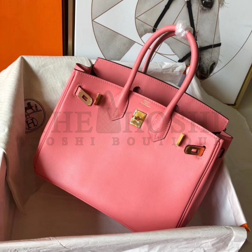 H**me5 Rose Lipstick Birkin 25cm Swift Handmade Bag Master Quality