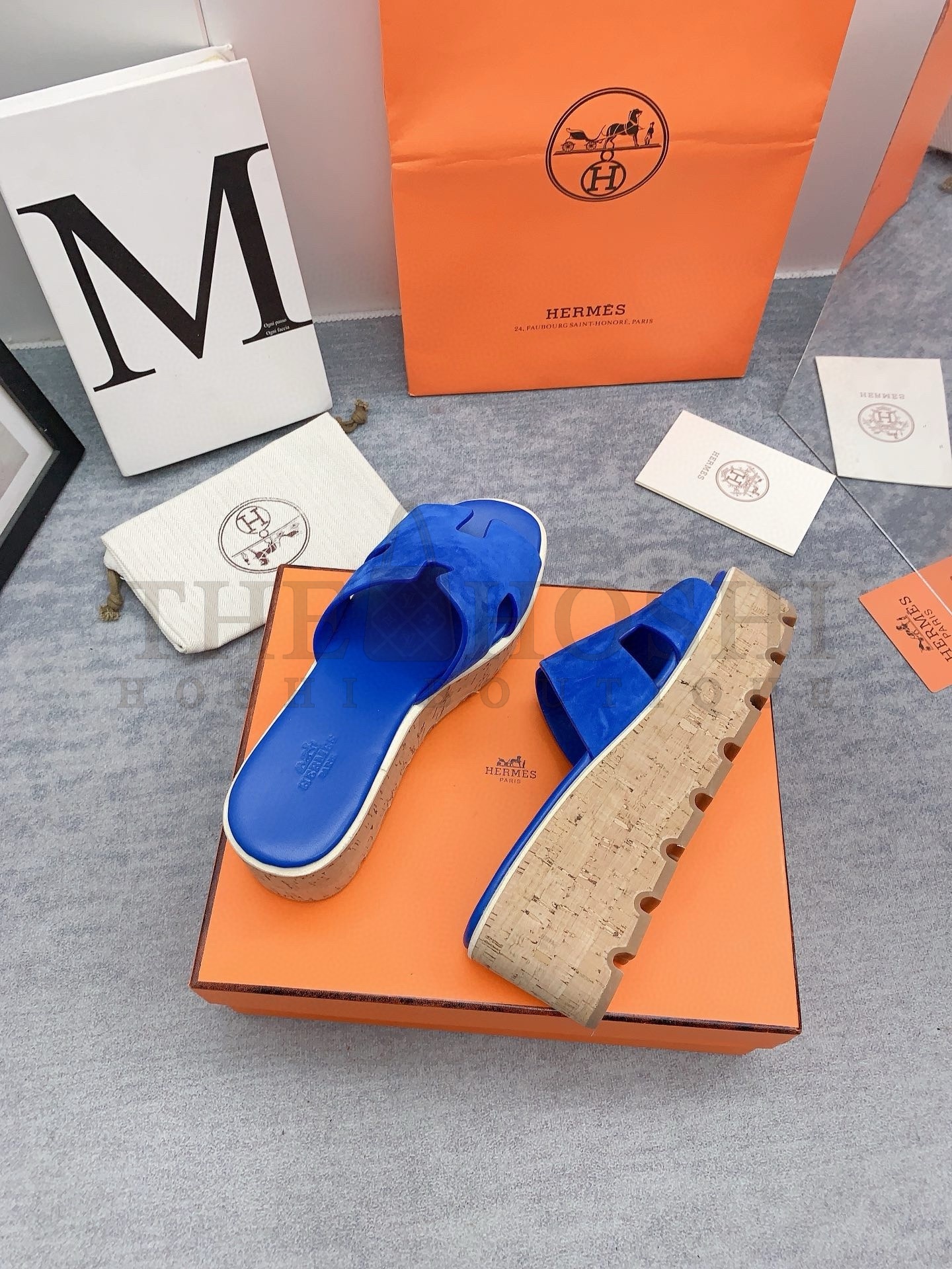 H**me5 Eze 30 Cork Platform Sandals in Blue Suede Leather Master Quality