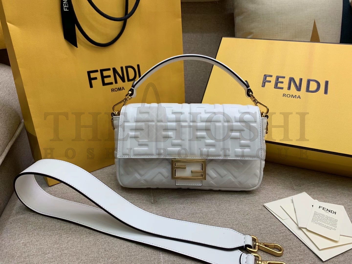 F**di Medium Baguette Bag In White FF Nappa Leather Master Quality