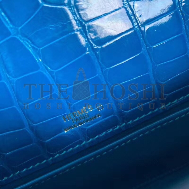 H**me5 Blue Izmir Shiny Alligator Crocodile Kelly Pochette Bag Master Quality