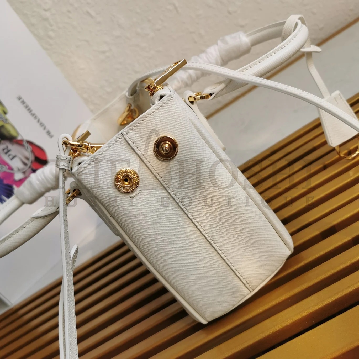 Pra*a Mini Galleria Bag In White Saffiano Leather Master Quality