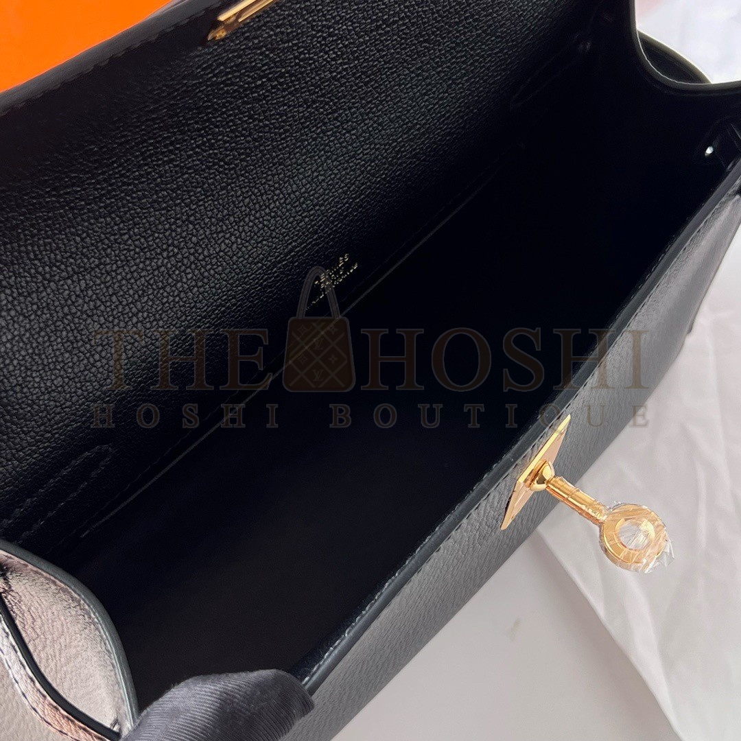 H**me5 Kelly Pochette Handmade Bag In Black Chevre Mysore Leather Master Quality