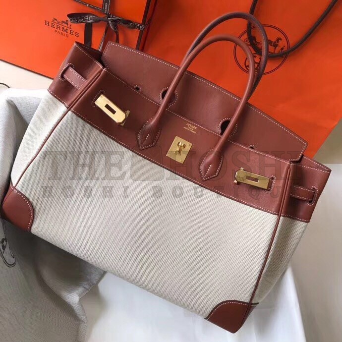 H**me5 Birkin 35 Bag in Toile Canvas With Barenia Leather Master Quality