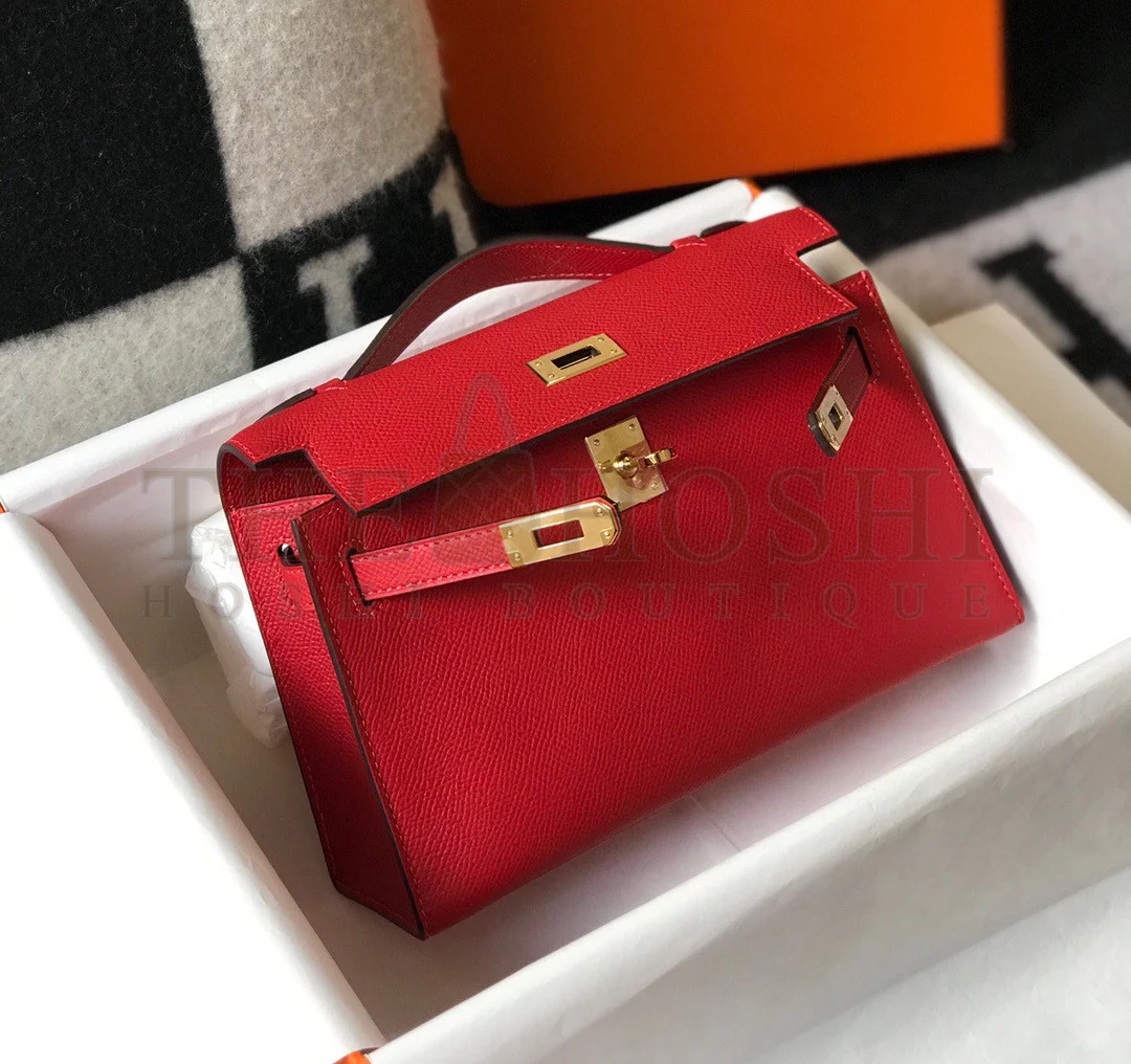 H**me5 Kelly Pochette Clutch Bag In Red Epsom Leather Master Quality