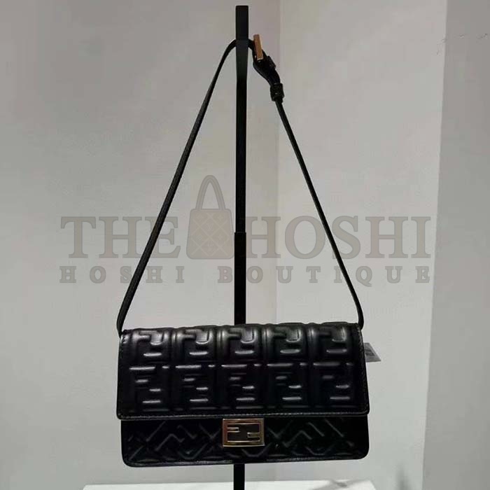 F**di Women FF Wallet On Chain Baguette Black Nappa Leather Wallet Master Quality