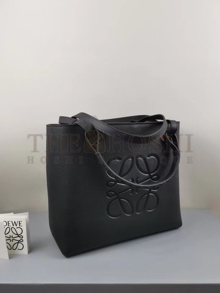 L0ew* Anagram Small Tote In Black Grained Calfskin Master Quality