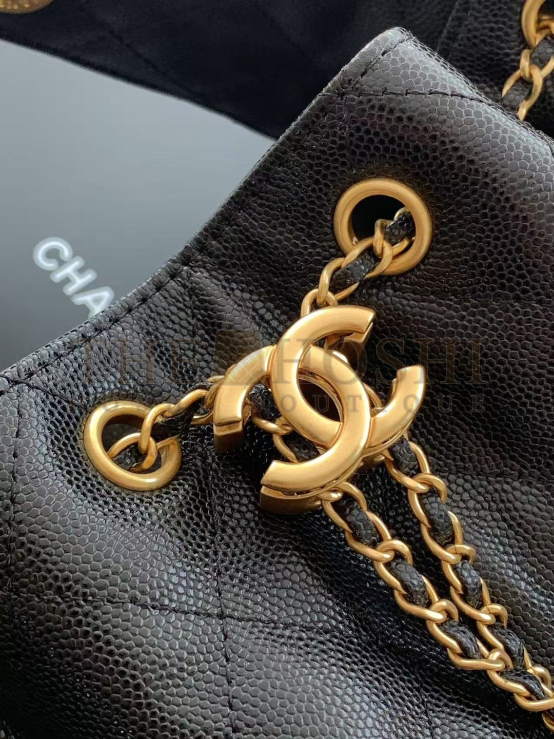 Ch**el 25C AS5293 Hobo Drawstring Bag Black Caviar Leather with Gold Chain 30x26x14cm Master Quality