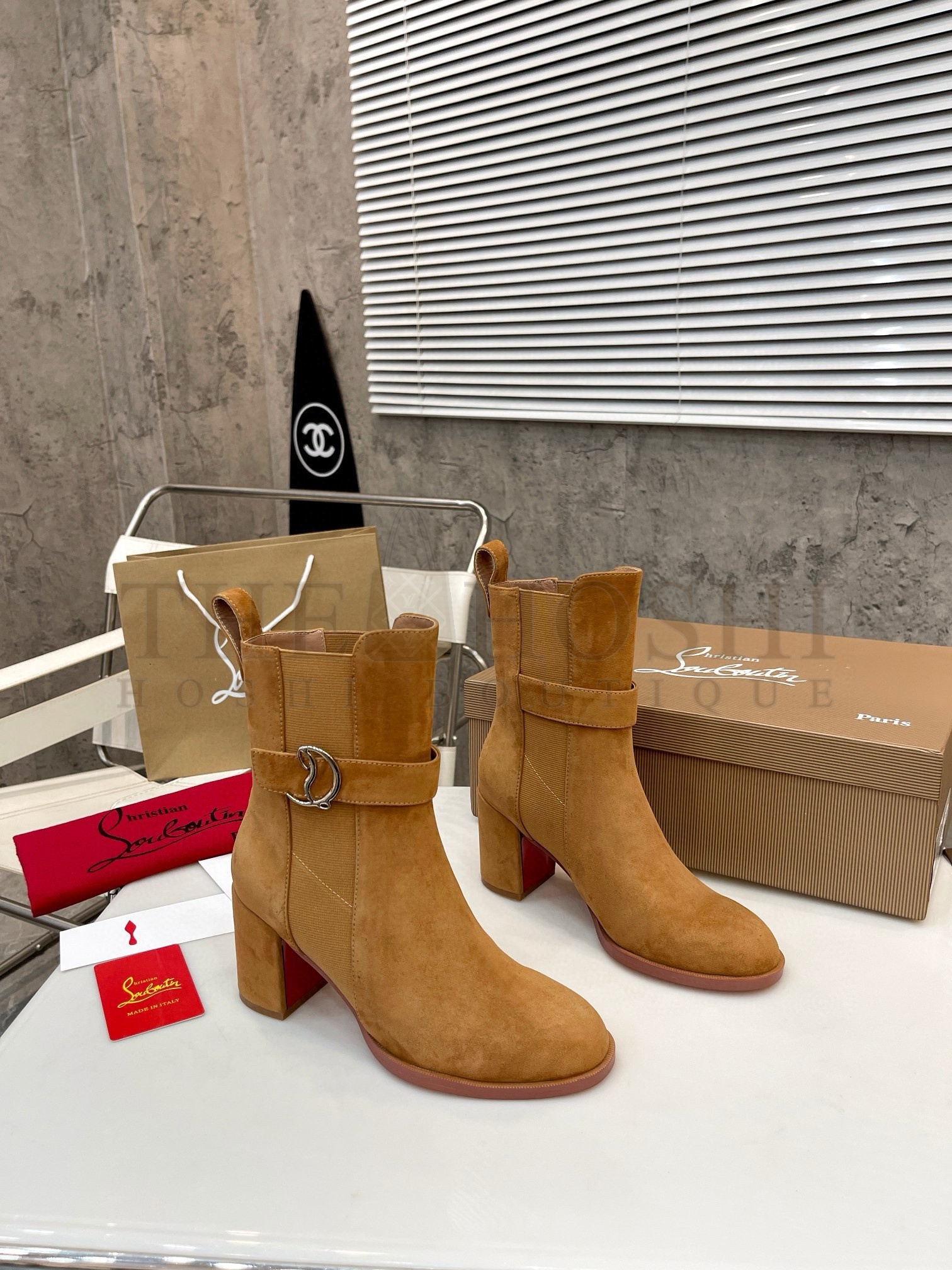 Chr1st1an Louboutin CL Chelsea Ankle Boots 70MM in Brown Suede Master Quality